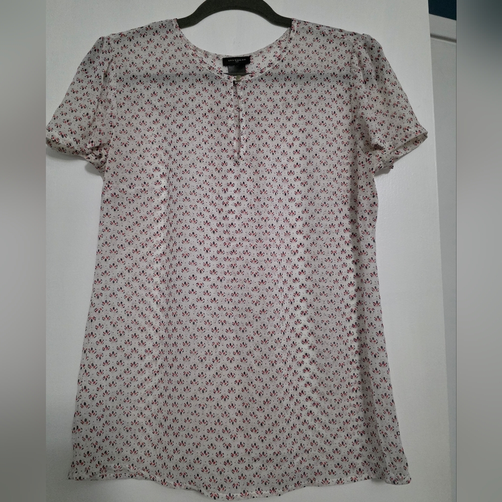 LOFT White Short-Sleeve Floral Print Blouse